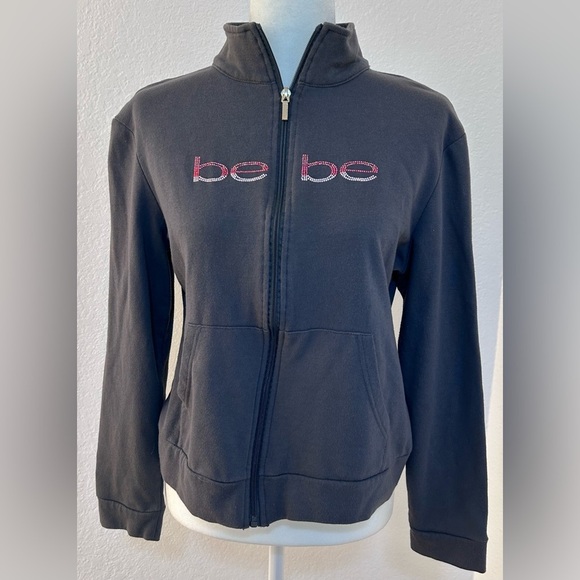 Bebe Gray Long Sleeve High Neck Full Zip Vintage Jacket Size Large - Picture 1 of 10